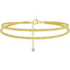 Sterling Silver Plated Ankle Bracelets for Women,Dainty Layered Waterproof Ankle